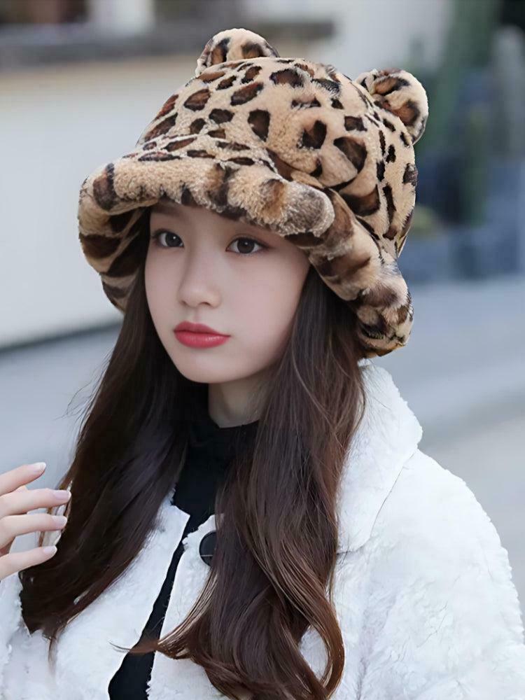 Trendy Leopard Ear Plush Hat - Y2K Fashion Statement for Stylish Outfits and Fun Looks