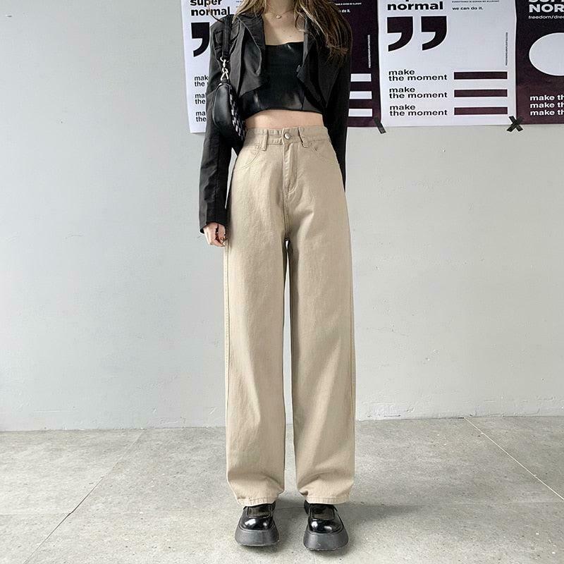 Trendy Light Academia High Waist Denim Pants - Y2K Style with Rivet Details and Comfort