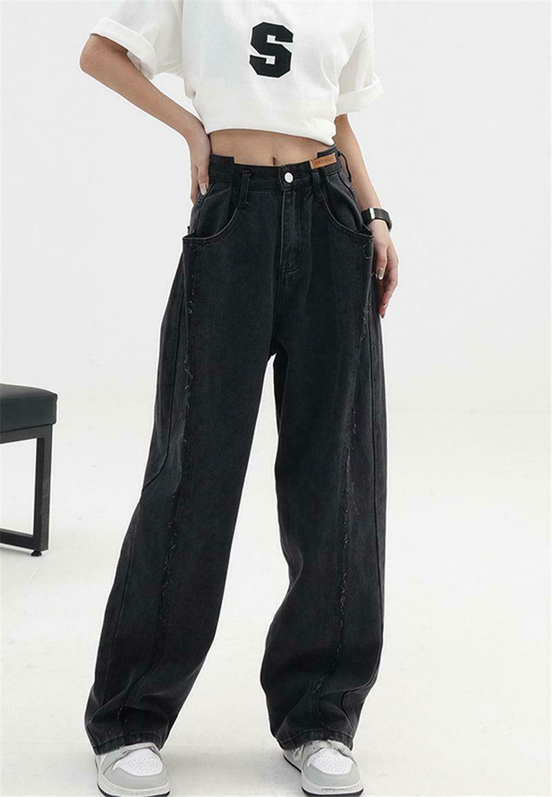 Trendy Low Rise Wide Leg Baggy Jeans in Brown Wash - Y2K Style with Buckle Details