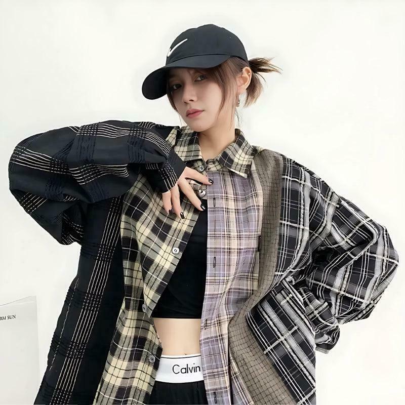 Trendy Multi-Pattern Plaid Shirt in Pink - Aesthetic Y2K Fashion for Stylish Outfits