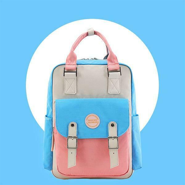 Trendy Multicolor Pastel School Backpack with Y2K Star Design and Cute Heart Accents