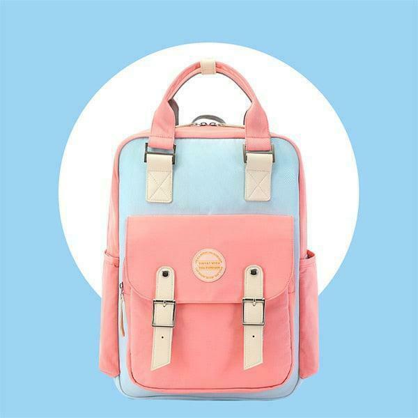 Trendy Multicolor Pastel School Backpack with Y2K Star Design and Cute Heart Accents