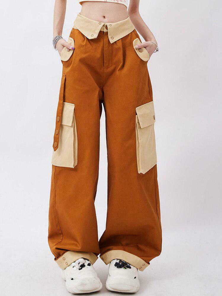 Trendy Orange Wide Leg Cargo Pants for Y2K Style Enthusiasts - Versatile & Chic