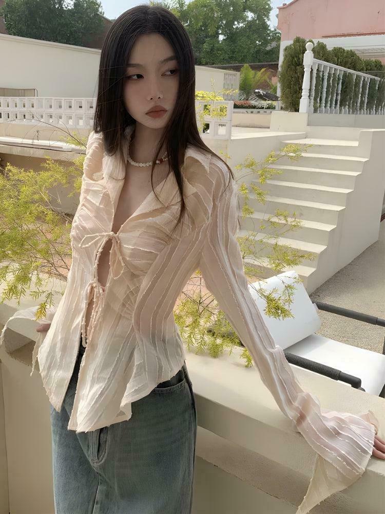 Trendy Sheer Shirt with Y2K Aesthetic - Perfect for Layering and Stylish Outfits