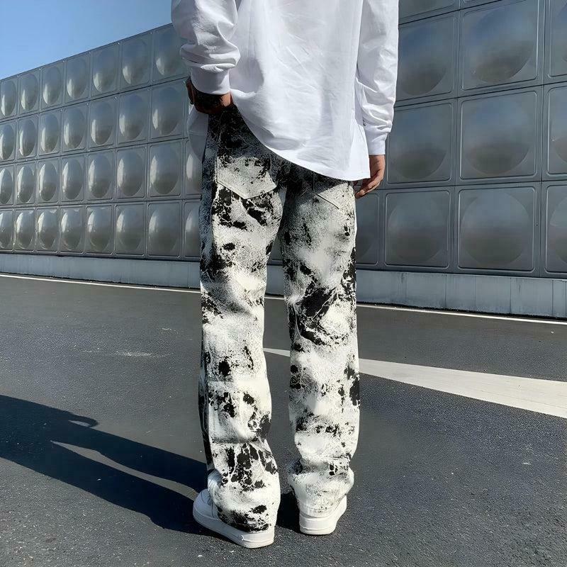 Trendy Spray Paint Straight Leg Jeans for Y2K Style - Baggy, Ripped, and Unique Designs