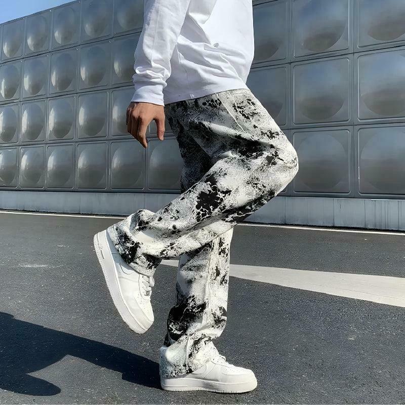 Trendy Spray Paint Straight Leg Jeans for Y2K Style - Baggy, Ripped, and Unique Designs