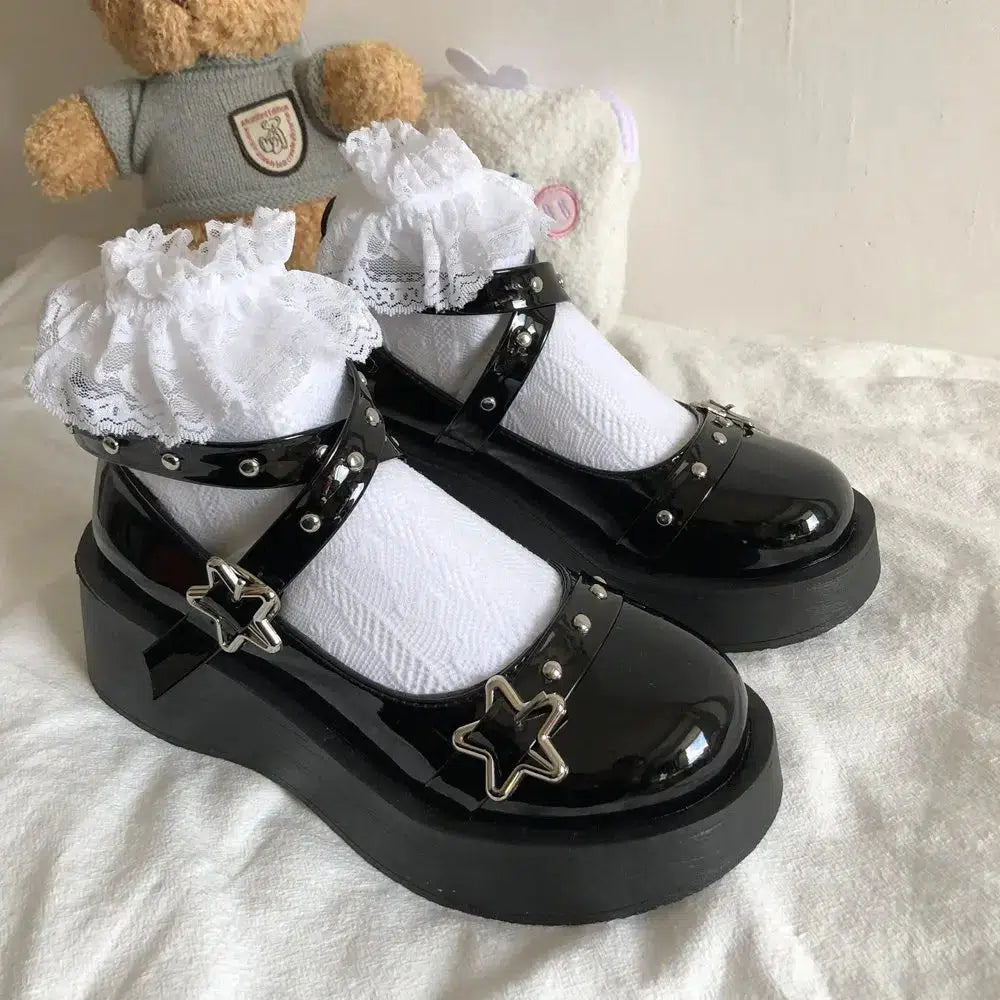 Trendy Star Buckled Platform Mary Jane Shoes for Y2K Fashion Lovers - Stylish & Comfy!