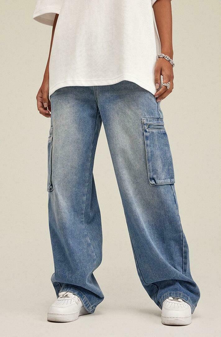 Trendy Washed Baggy Cargo Jeans for Y2K Style Enthusiasts - Comfortable & Versatile Fit