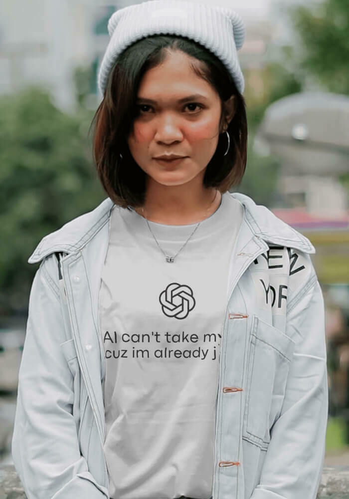 Trendy Y2K AI Can't Take My Job Tee - Stylish Graphic Tee for Fashion-Forward Looks