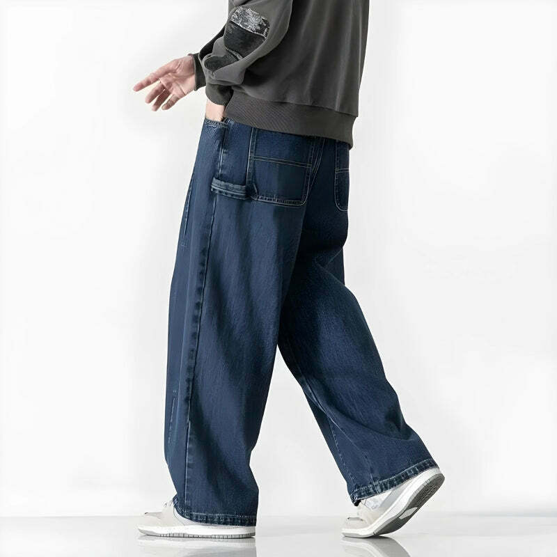 Trendy Y2K Baggy Denim Jeans for Men - Brown Washed, Low Rise, and Stacked Ripped Styles