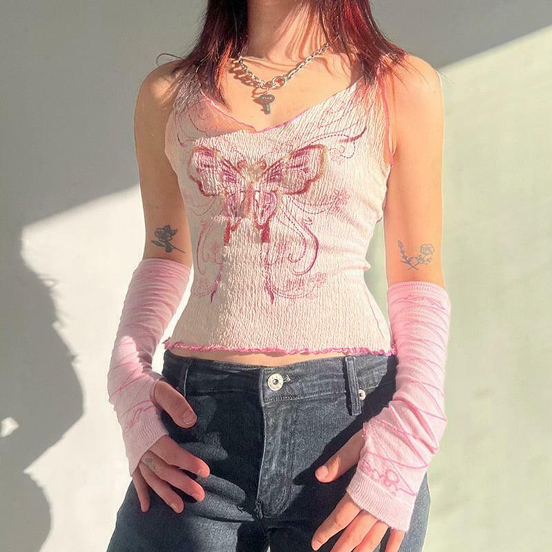 Trendy Y2K Butterfly Pink Crop Top - Stylish Cropped Hoodie Zip Up for Aesthetic Vibes