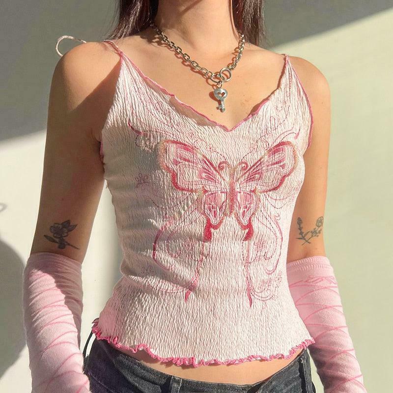 Trendy Y2K Butterfly Pink Crop Top - Stylish Cropped Hoodie Zip Up for Aesthetic Vibes