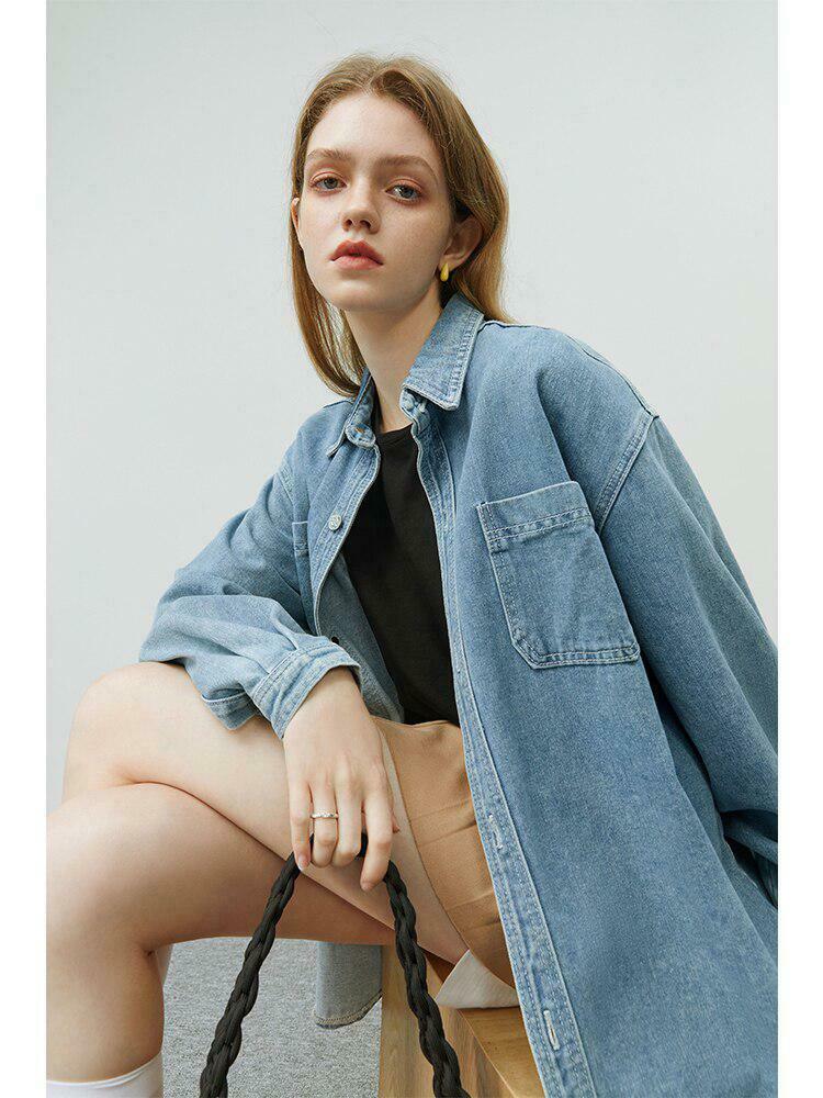 Trendy Y2K Casual Denim Shirt - Vintage-Inspired Aesthetic for Effortless Style