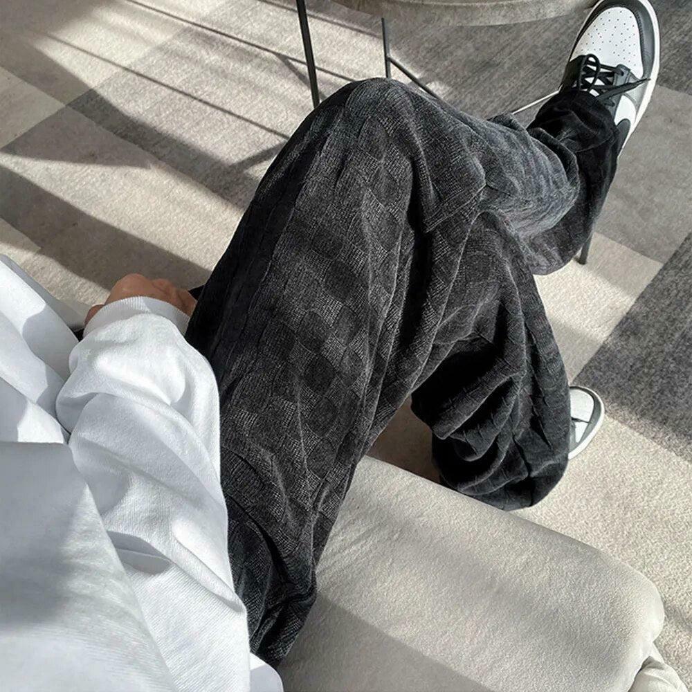 Trendy Y2K Checkered Elasticated Sweatpants with Bow Detail - Stylish Grey Print Design