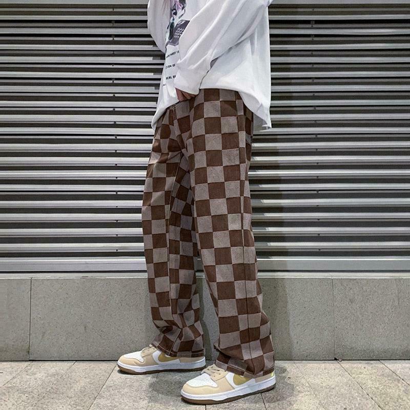 Trendy Y2K Checkered Pants in Grey - Stylish Cargo Sweatpants with Rivet Details