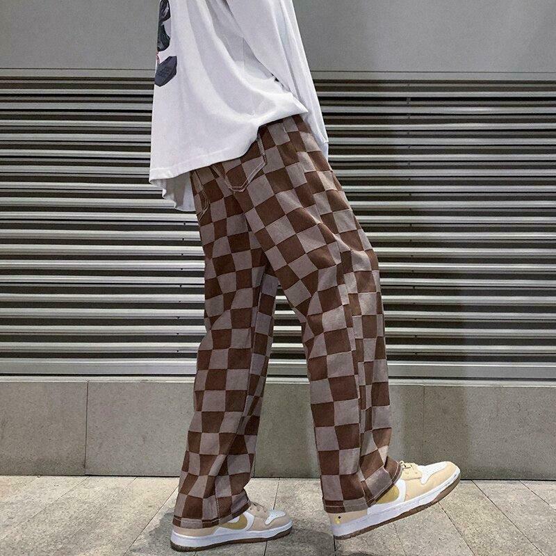 Trendy Y2K Checkered Pants in Grey - Stylish Cargo Sweatpants with Rivet Details