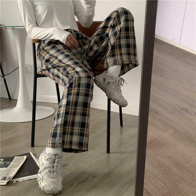 Trendy Y2K Checkered Sweatpants with Elasticated Waist - Stylish Grey Bow Design