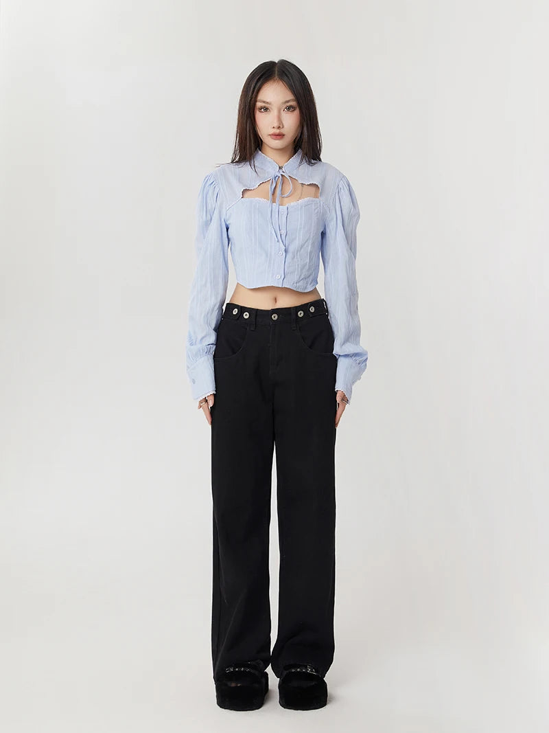 Trendy Y2K Cut-Out Crop Shirt - Stylish Aesthetic Top for Vintage Flannel Lovers