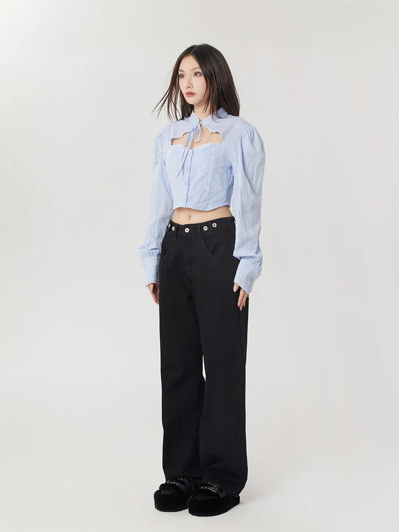 Trendy Y2K Cut-Out Crop Shirt - Stylish Aesthetic Top for Vintage Flannel Lovers