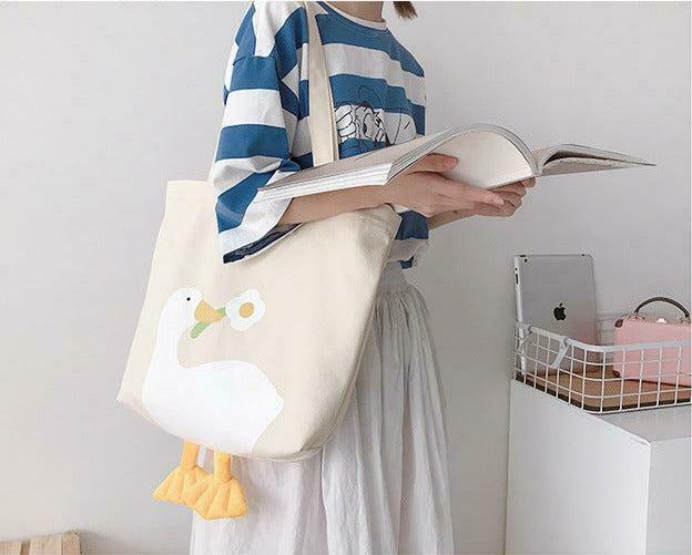 Trendy Y2K Duck Cloth Bag with Sunglasses Design - Aesthetic Checker Tote for Everyday Use