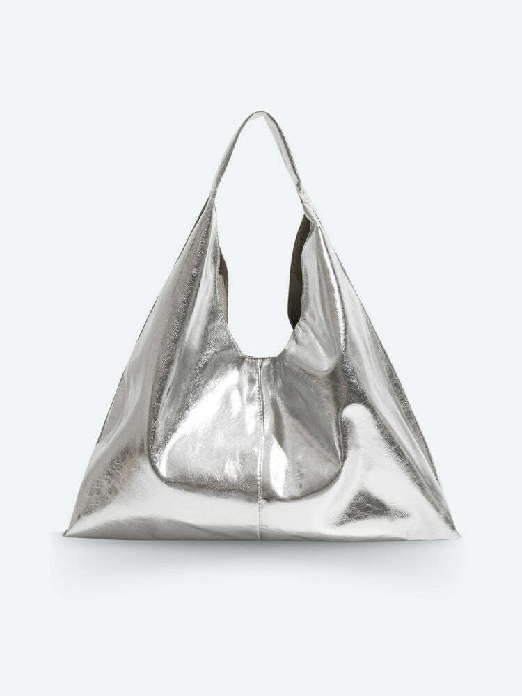 Trendy Y2K Faux Patent Leather Hobo Bag - Stylish Aesthetic for Fashion-Forward Looks