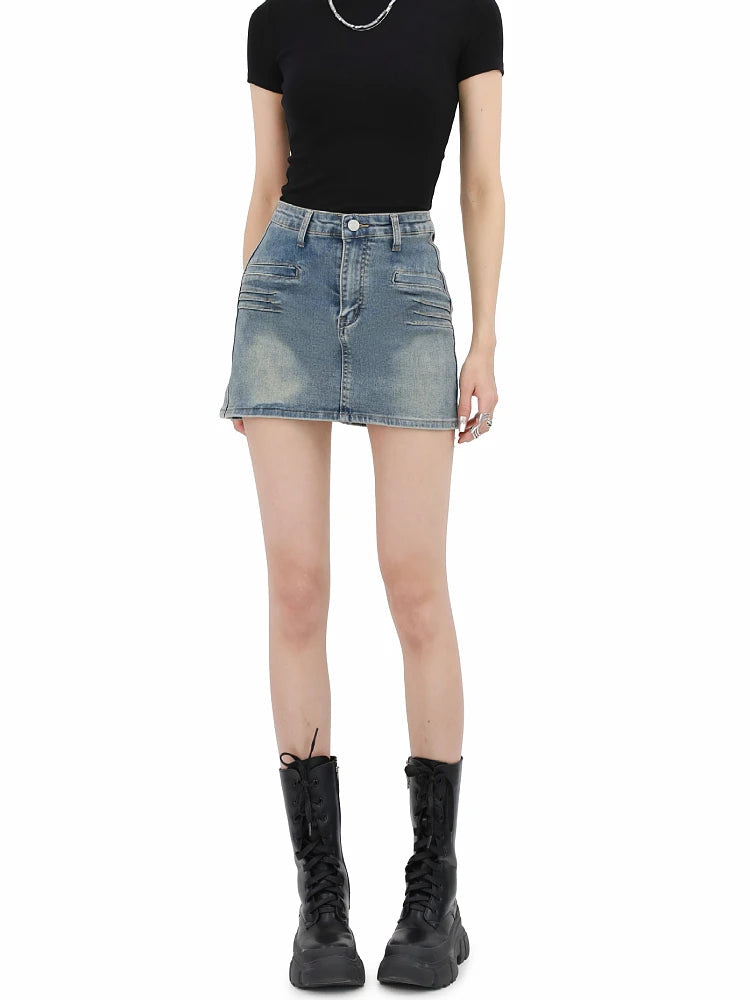 Trendy Y2K Grunge Fake Pocket Denim Mini Skirt - Stylish Casual Wear for Every Occasion