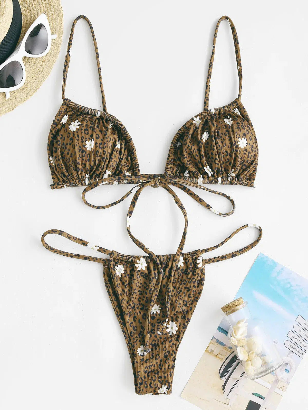 Trendy Y2K Leopard Print Drawstring Bikini Set for Stylish Summer Beach Days