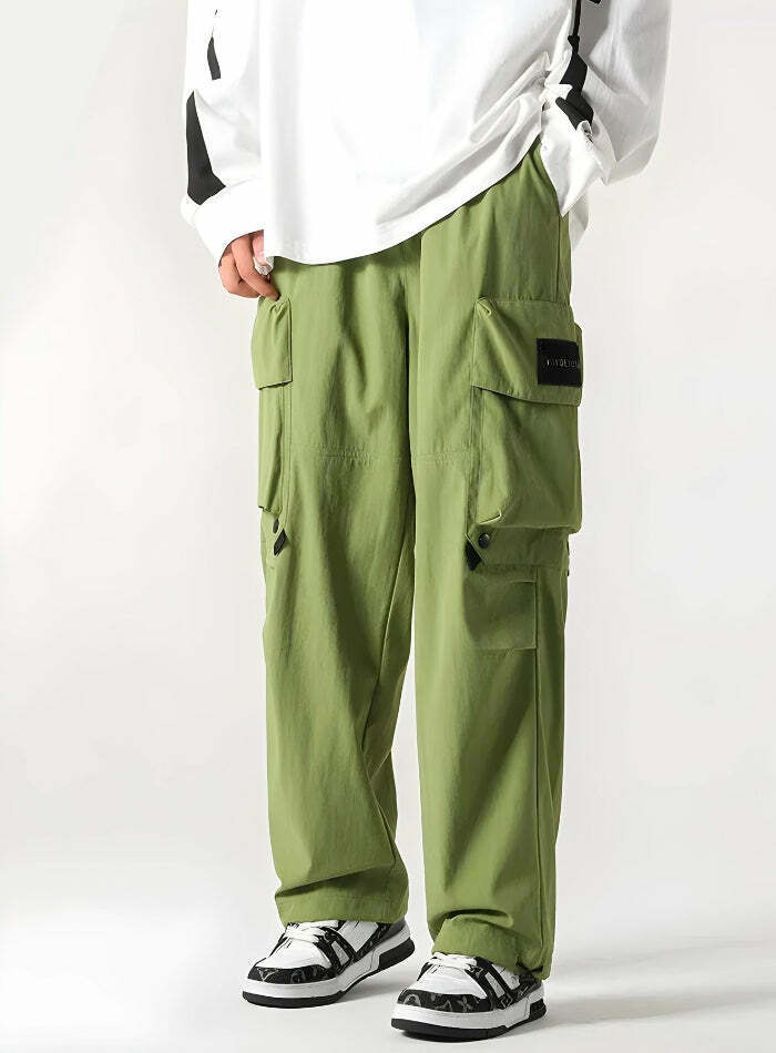 Trendy Y2K Orange Parachute Pants with Rivet Details - Stylish Cargo Sweatpants for All