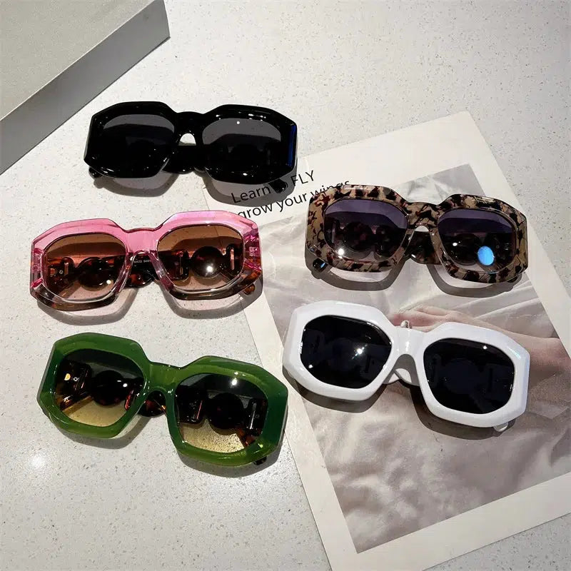 Trendy Y2K Oversized Square Sunglasses - Stylish Cowgirl & Lightning Bolt Designs