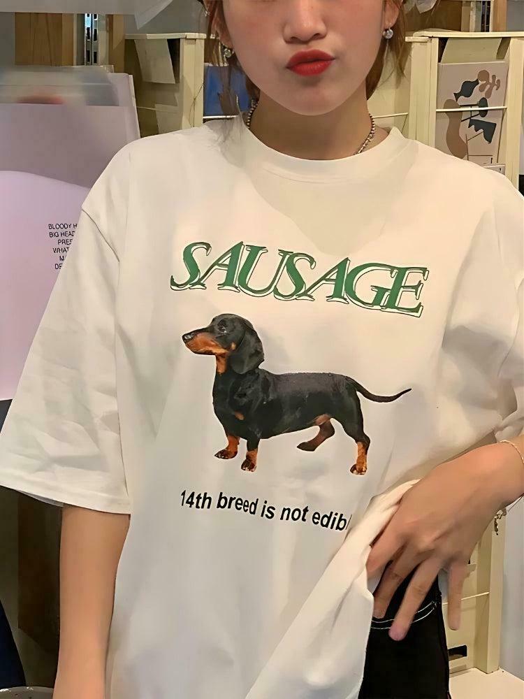 Trendy Y2K Sausage Dog Graphic Tee - Stylish Mexico Baby Tee for Fashion-Forward Teens