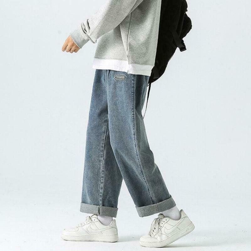 Trendy Y2K Soft Boy Baggy Jeans in Brown Washed Denim with Stylish Buckles and Rips