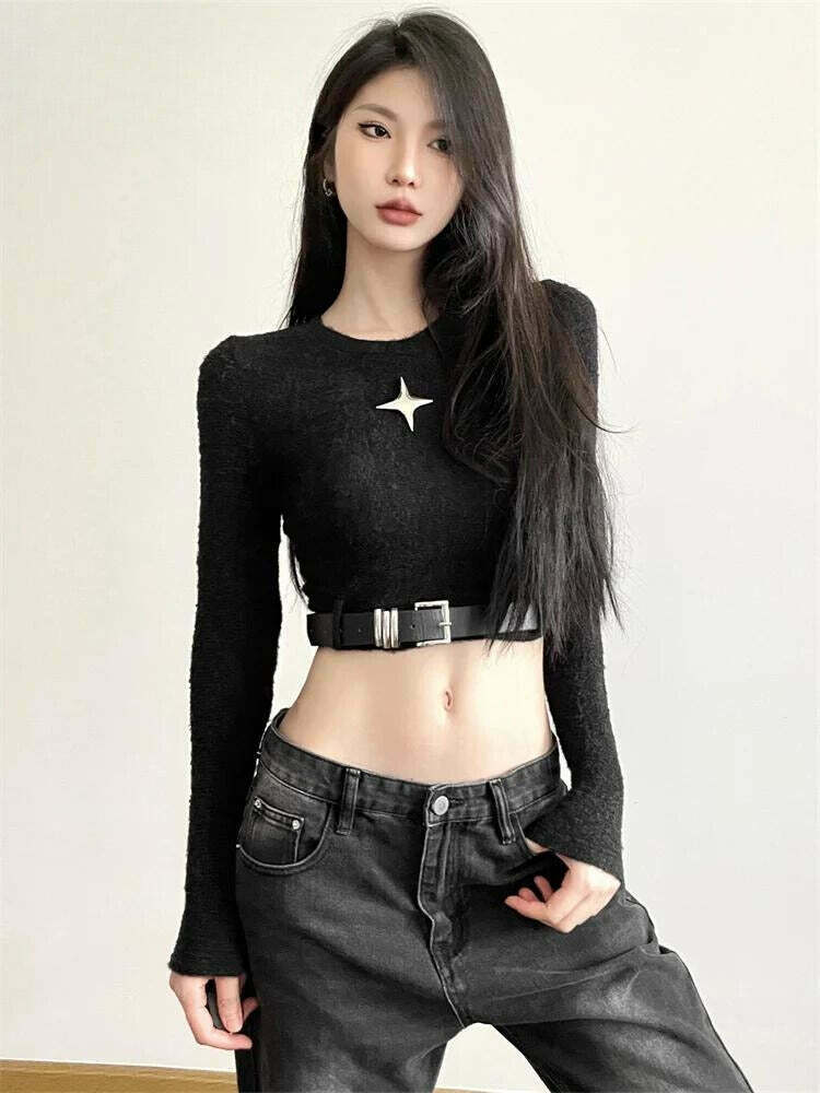 Trendy Y2K Star Belted Crop Top - Stylish Denim Tube Top for Ultimate Y2K Fashion Vibe