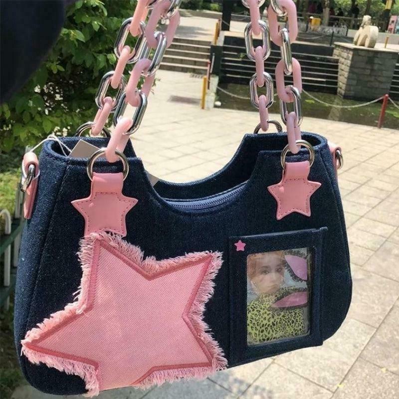 Trendy Y2K Star Transparent Denim Bag - Stylish, Versatile Accessory for Fashion Lovers