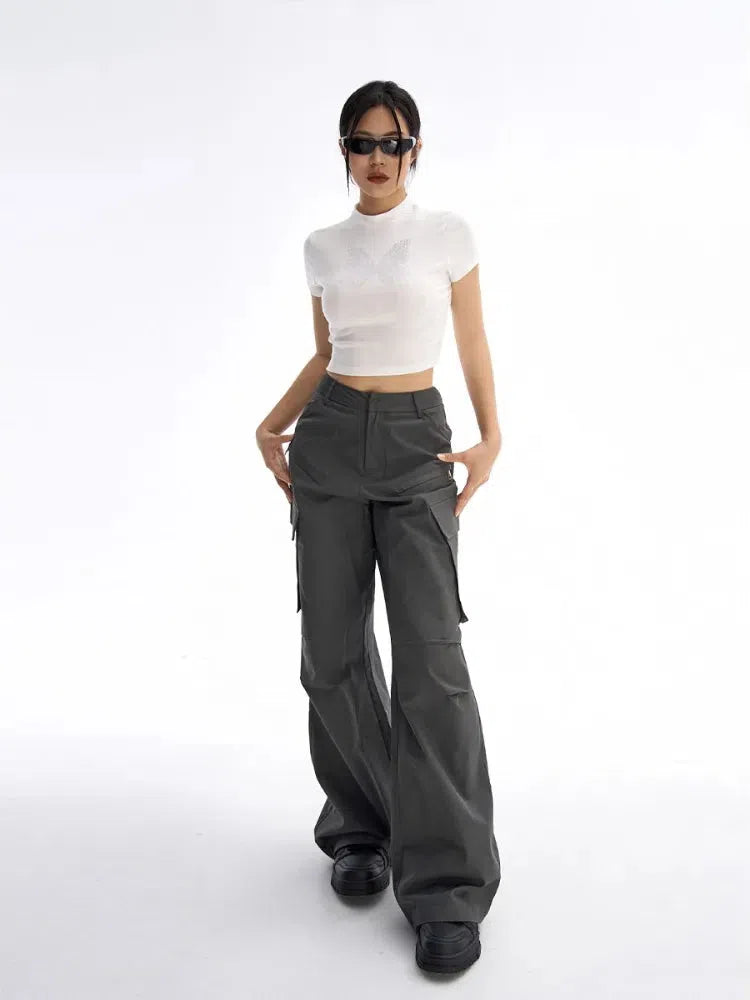 Trendy Y2K Streetwear Cargo Pants in Grey with Rivet Details for Stylish Comfort