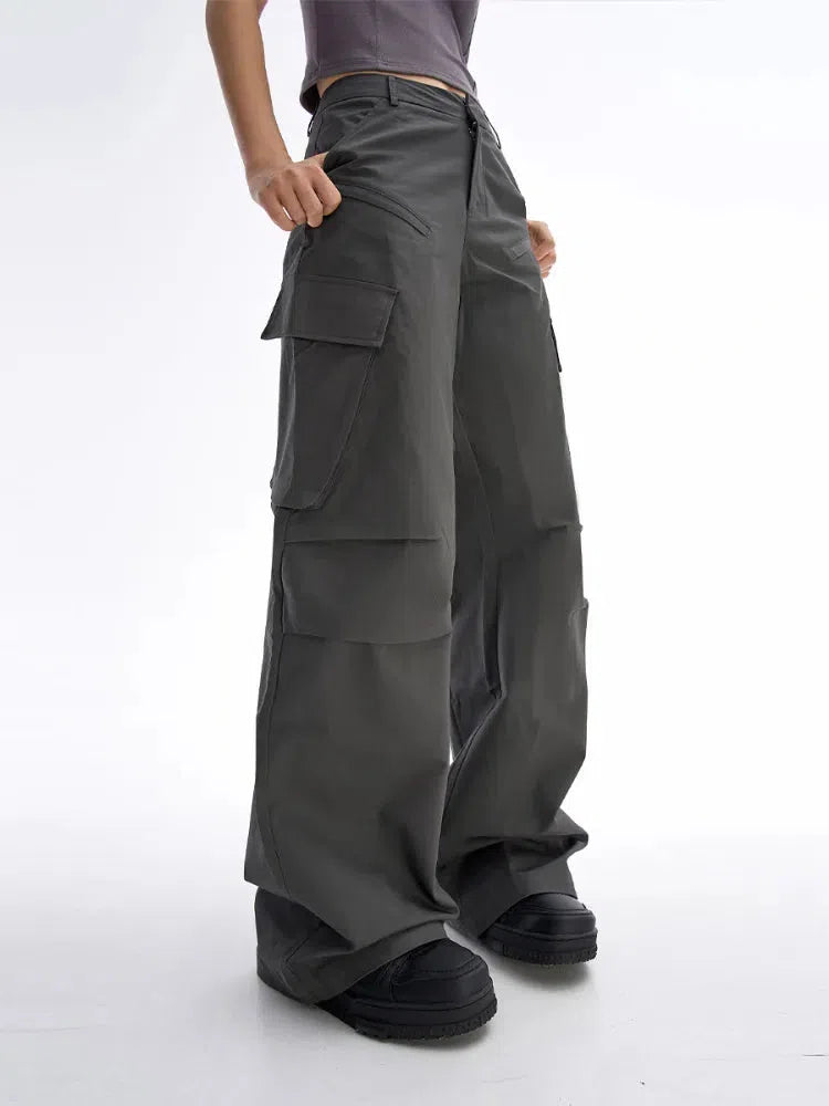 Trendy Y2K Streetwear Cargo Pants in Grey with Rivet Details for Stylish Comfort