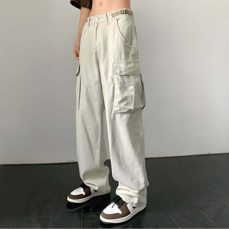 Trendy Y2K Style Side Belt Detailed Baggy Cargo Pants in Grey - Fashionable and Versatile