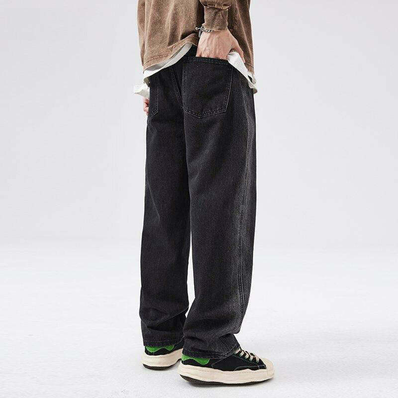 Trendy Y2K Style Soft Boy Casual Jeans - Brown Washed Baggy Jeans with Buckles & Rips