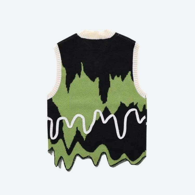 Trendy Y2K Wavy Striped Sweater Vest - Colorful Zip-Up Design for Unique Style