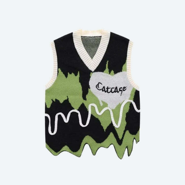 Trendy Y2K Wavy Striped Sweater Vest - Colorful Zip-Up Design for Unique Style