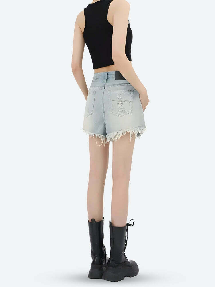 Trendy Y2K Wide Leg Ripped Denim Shorts with Vintage Appeal for Effortless Style