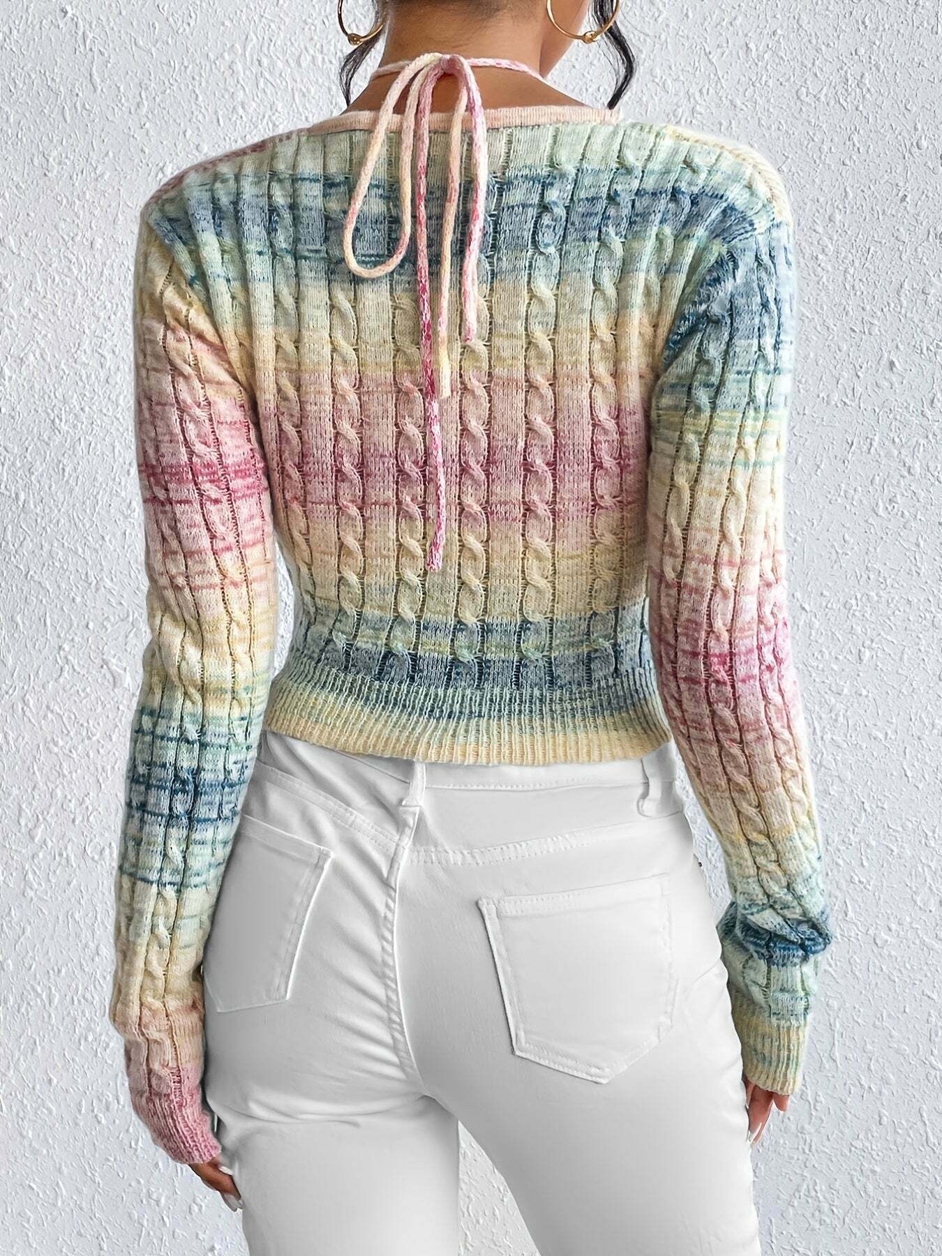 Vibrant Rainbow Crochet Top - Aesthetic Y2K Crop Top with Playful Bow Tie Design