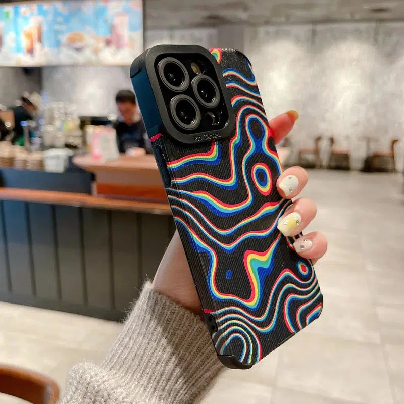 Vibrant Wavy Rainbow Phone Case - Y2K Style, Durable Protection for Your iPhone