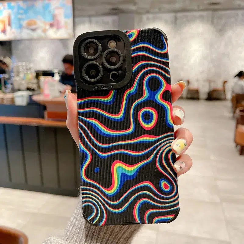 Vibrant Wavy Rainbow Phone Case - Y2K Style, Durable Protection for Your iPhone