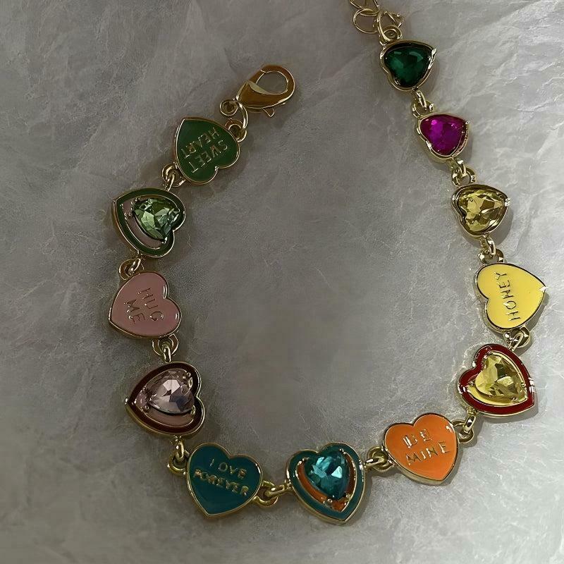 Vibrant Y2K Colorful Heart Bracelet - Trendy Accessory for Fashion-Forward Styles