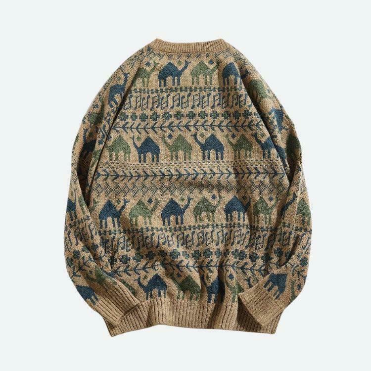 Vintage Camel Knitted Sweater - Aesthetic Y2K Style with Unique Embroidery and Cozy Fit