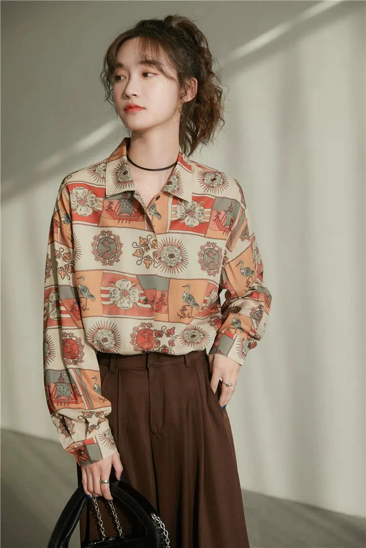 Vintage Figured Grandmacore Shirt - Aesthetic Y2K Style with Cute Cut-Out Design