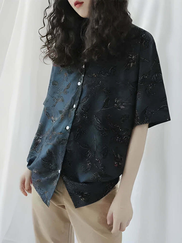 Vintage Leaf Designed Shirt - Aesthetic Leaf Print Tee for Y2K Fashion Lovers