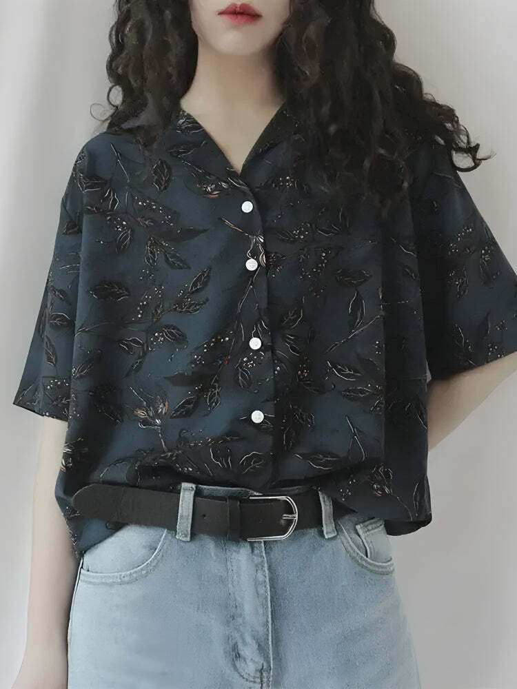 Vintage Leaf Designed Shirt - Aesthetic Leaf Print Tee for Y2K Fashion Lovers