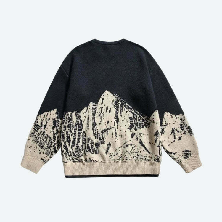 Vintage Mountain Knitted Sweater - Aesthetic Y2K Style with Unique Embroidery and Cozy Fit