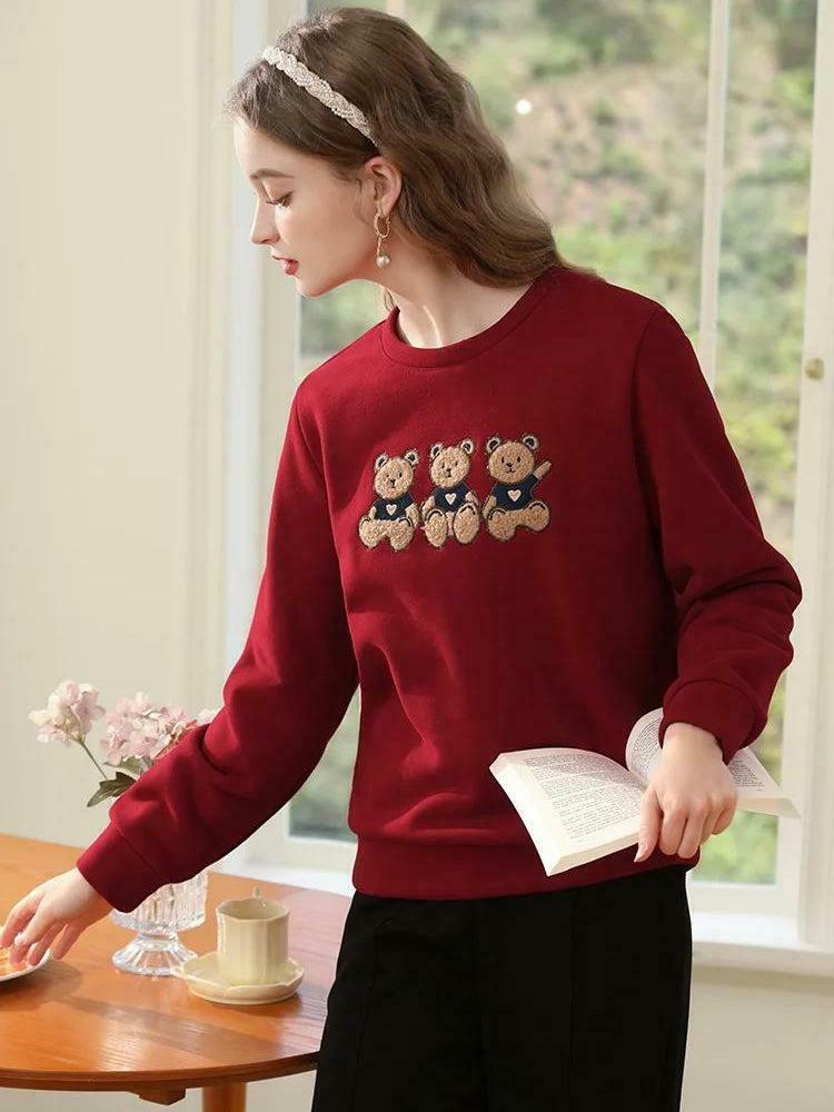 Vintage Teddy Bears Embroidered Sweatshirt - Aesthetic Corduroy Graphic Y2K Style